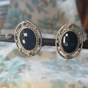Elegant Silver and Black Oval Earrings